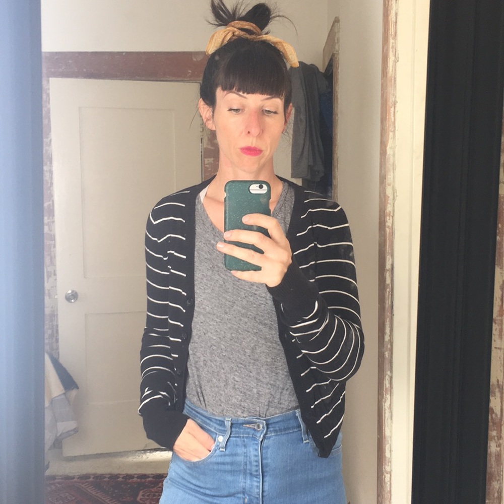 H&M Black and White Strip Cardigan